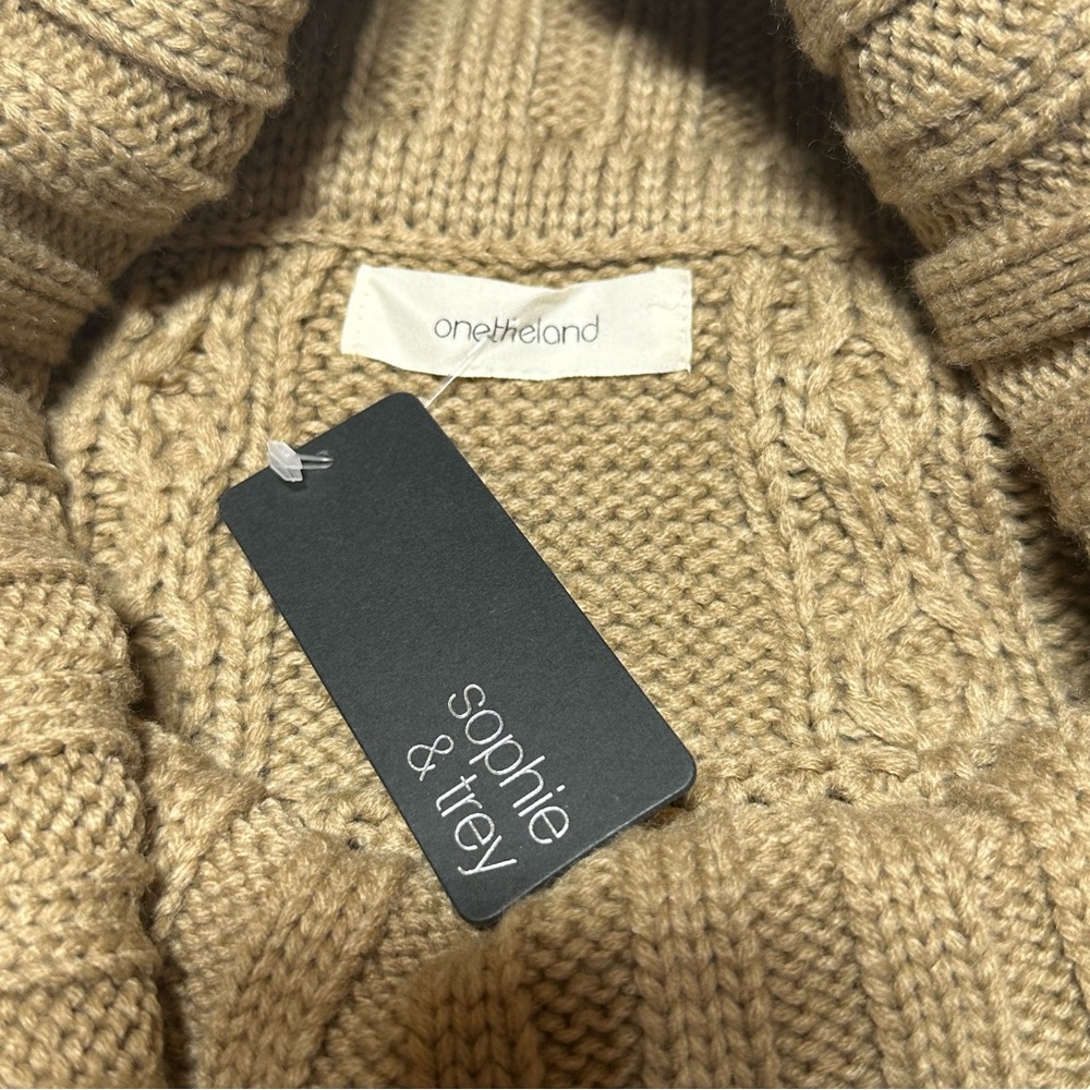 Onetheland Tan Cable Knit Cowl Neck Sweater Dress Cozy Boho Long Sleeve Fall - Picture 4 of 6